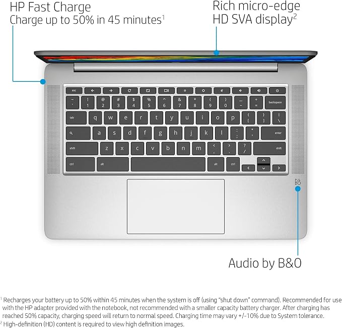 HP 14 Chromebook 14in HD Intel 4-core CPU 4GB RAM 64GB eMMC (Renewed) - Image 6