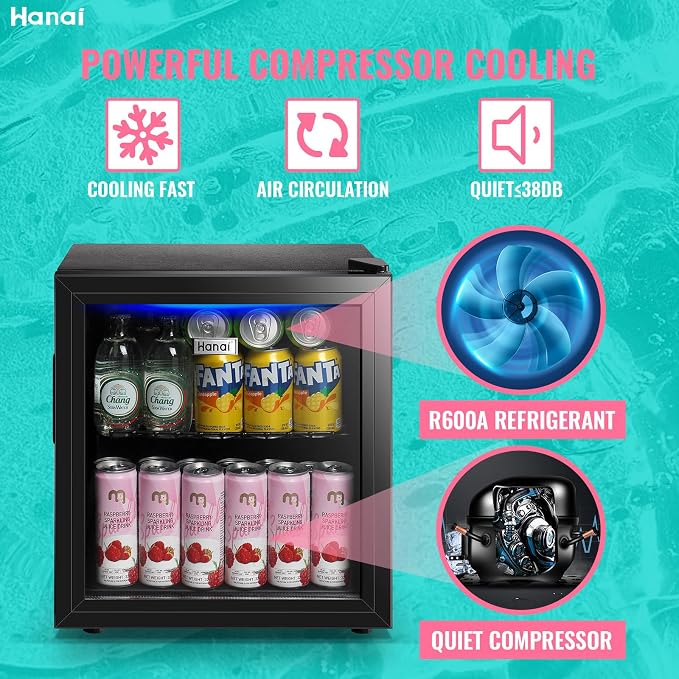 Mini Fridge Cooler 60 Can Beverage Refrigerator Black Mini Beer Fridge Glass Door for Wine Soda Juice Small Drink Cooler Machine Clear Front Removable for Home Office Bar Freestanding - Image 4