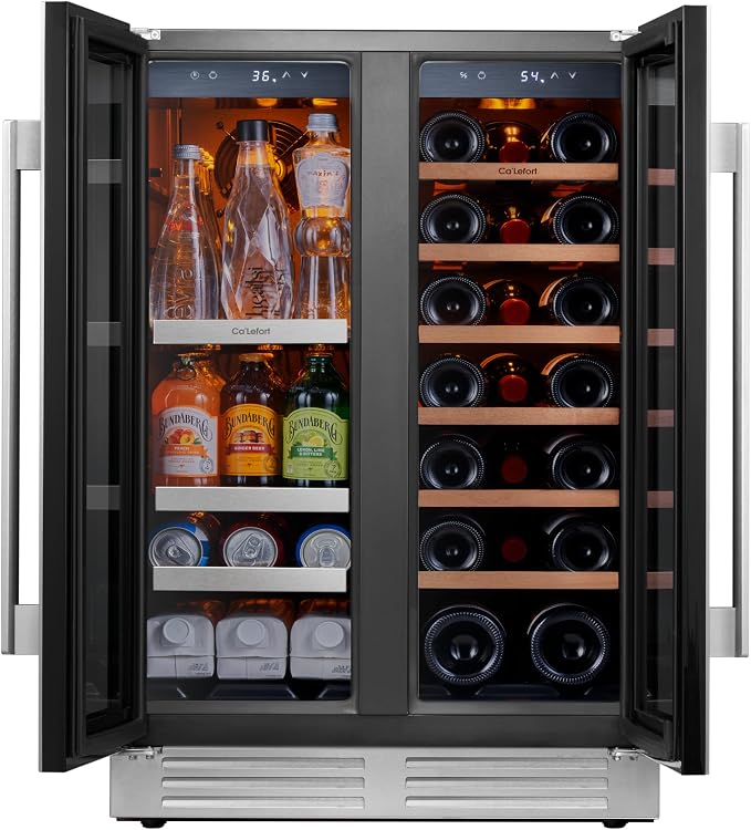 Ca'Lefort 24 Inch Wine & Beverage Refrigerator, 60 Can & 20 Bottle | 36-72°F Touch Control, Dual-Pane Glass Door, Adjustable Shelves, 3 Color LED, Built-In or Under Counter for Home Bar Kitchen - Image 9