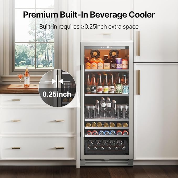 Ca'Lefort Beverage Refrigerator Cooler - 24 Inch Beverage Fridge 238 Can with Glass Door, Built-in or Freestanding Refrigerator with 3 Color LED, Drink Cooler for Soda Beer or Wine (Right-Hinged) - Image 7