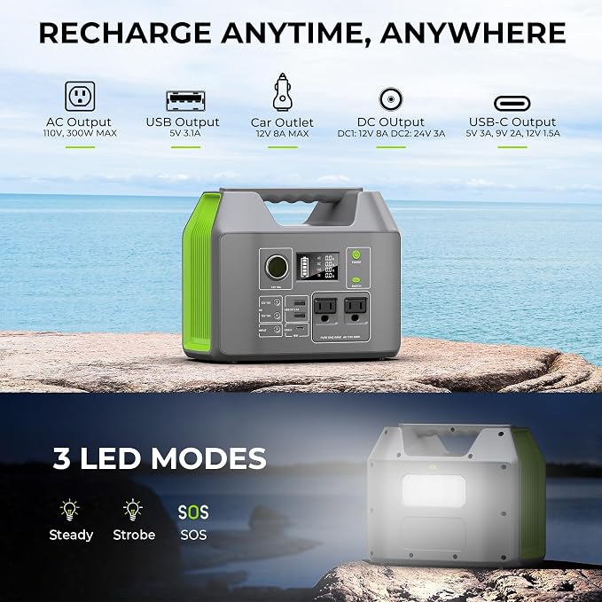 Portable Solar Generator, 300W Portable Power Station with Foldable 60W Solar Panel, 110V Pure Sine Wave 296Wh 80000mAh Lithium Battery Pack for Home Use RV Van Outdoor Camping-Panel included - Image 3