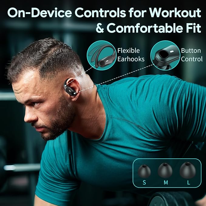 Active Noise Cancelling Ear Buds Wireless Earbuds 80H Playtime Bluetooth Headphones with LED Display Case, Hi-Res Audio Clear Calls Earphones with Over Ear Hooks for Running Gym Workout Travel Black - Image 9