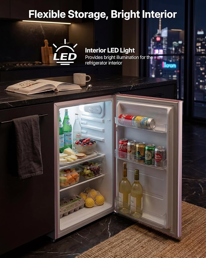 Upstreman 3.2 Cu.Ft All-Refrigerator Mini Fridge, Pink-CR32 | Petal Pink Finish, 7-Level Thermostat, ENERGY STAR Certified, Reversible Door, Small Fridge for Office, Bedroom or Dorm - Image 5