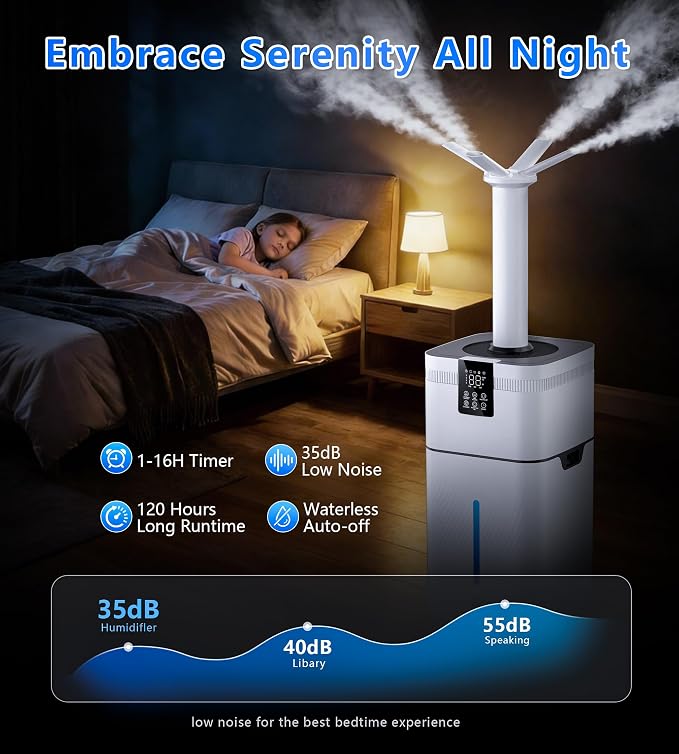 30L/7.93Gal Humidifier Large Room 4200 ft², Supersized Cool Mist, 120H Quiet Humidifiers for Bedroom, 3000mL/h Mist Output, Touch/Remote Control, Humidifiers for Home, Whole House, Plant, White - Image 7