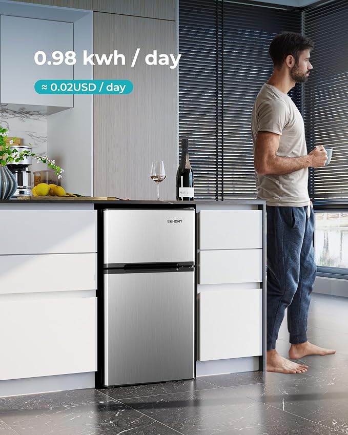 EUHOMY Mini Fridge with Freezer, 3.2 Cu.Ft Mini Refrigerator fridge, 2 door For Bedroom/Dorm/Office/Apartment - Food Storage or Cooling drinks, Silver - Image 7