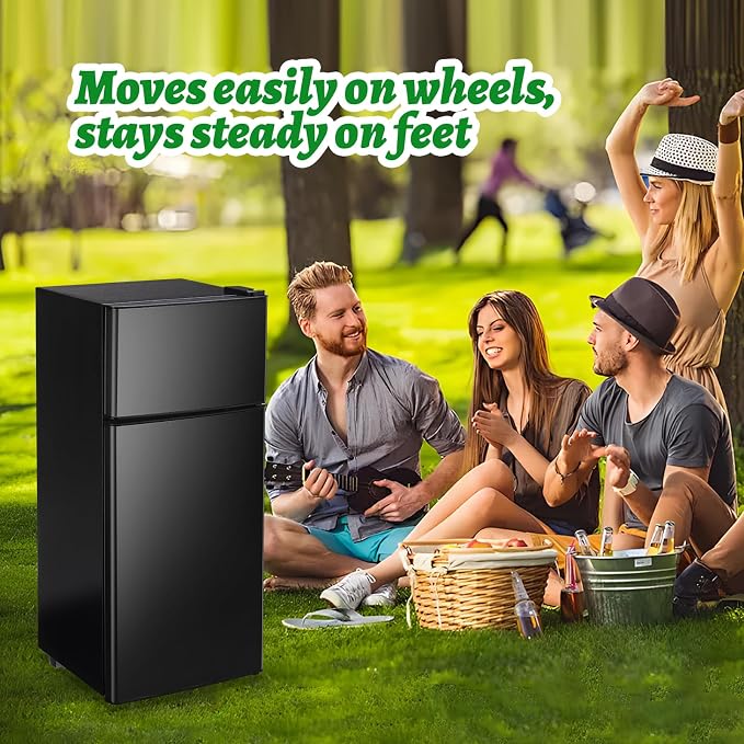 DEMULELR Small Refrigerator with Freezer2.6 Cu.ft Black Dual Door Mini Fridge with 3 Removable shelves & Side Drink Space Small Fridge for Office Dorm Home 14.77" W x 15" D x 35" H - Image 5