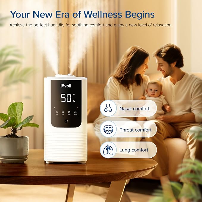 LEVOIT Humidifiers for Bedroom Home, Smart Warm and Cool Mist Air Humidifier for Large Room, Auto Customized Humidity, Fast Symptom Relief, Easy Top Fill, Essential Oil, Quiet, OasisMist4.5L, White - Image 2