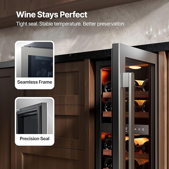 Ca'Lefort 15 Inch Wine Fridge, 28 Bottle Dual Zone Wine Cooler | 40-65°F Touch Control, Dual-Pane Glass Door, Adjustable Shelves, 3 Color LED, Built-In or Under Counter for Home Bar Kitchen - Image 5