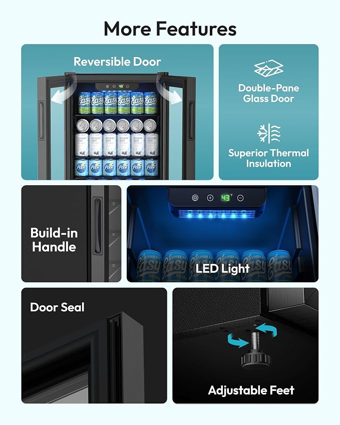 EUHOMY Beverage Refrigerator and Cooler, 128 Can Mini fridge with Glass Door, Small Refrigerator with Removable Shelves for Soda Beer or Wine, Home/Bar/Office, Black - Image 8