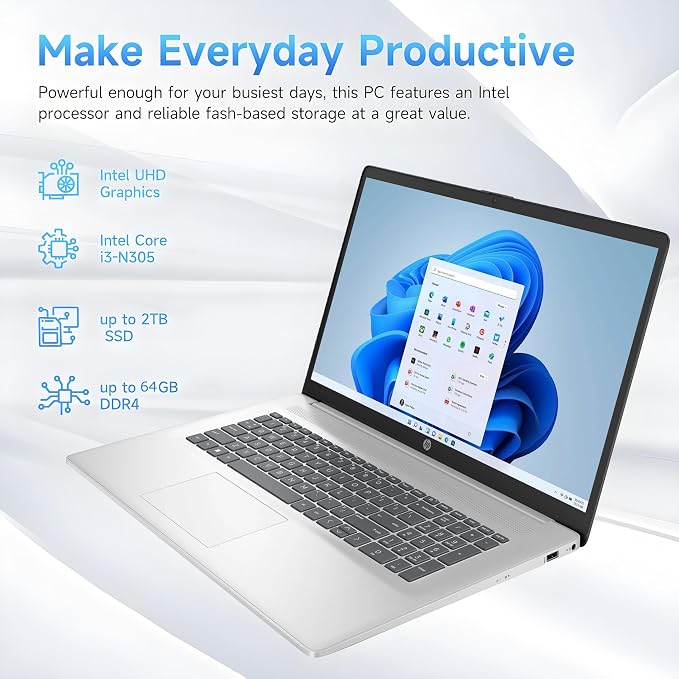 HP 17.3" Touch Laptop Computer, Intel 8-Cores i3 Processor, 8GB RAM, 512GB SSD, Ideal Laptop for Business & Students, AI Copilot, Lifetime Office 365, Windows 11 Home - Image 3