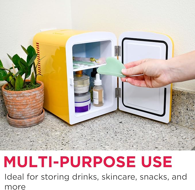 Frigidaire Curtis EFMIS151 Mini Portable Compact Personal Cooler Fridge, 4 Liter Capacity, 6 Cans, Makeup, Skincare, Freon-Free & Eco Friendly, Includes Home Plug & 12V Car Charger, Yellow - Image 4
