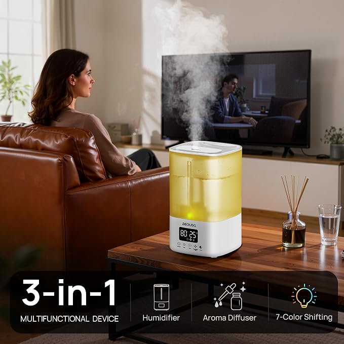 5L Top Fill Ultrasonic Humidifier,Cool Mist Humidifiers with Timer & Humidity Control for Bedroom, Baby, Large Rooms & Plants (White-2) - Image 8