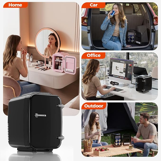 Mini Fridge for Bedroom - 4 Liter/6 Can Mini Makeup Fridge, 110V AC/ 12V DC Portable Thermoelectric Cooler&Warmer for Skincare, Drink, Cosmetic, Medicine, Small fridge for Bedroom, Office, Dorm, Car - Image 9