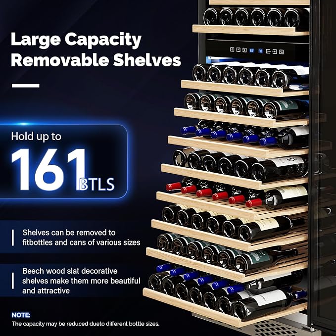 ROVSUN 24'' Wine Cooler Refrigerator, 160 Bottles Dual Zone Wine Fridge with Professional Temperature Control System, Built-in Wine Cellar with Touch Panel Control for Wine Enthusiast, Restaurant - Image 3