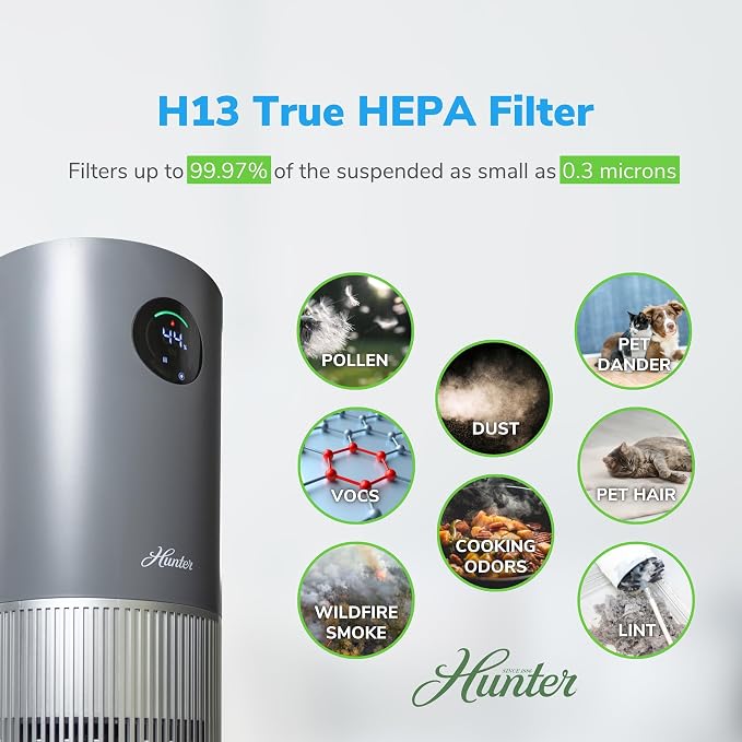 Hunter Fan Company Humidifier and Air Purifier In One, Advanced Filtration Air Purifiers for Home, Air Purifiers for Home Pets, Humidifiers for Bedroom and Humidifiers for Bedroom Baby, Grey/Silver - Image 5