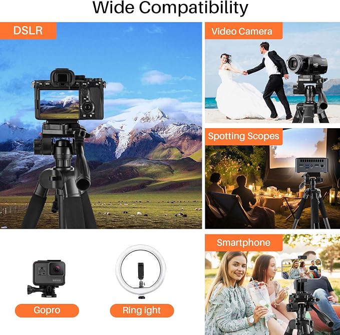 74'' Camera Tripod, Fotopro Lightweight Aluminum Travel Tripod - Image 8