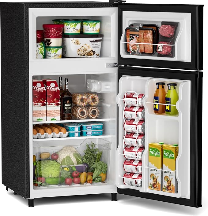 3.55 Cu.Ft Mini Fridge Freezer for Dorm/Office, 2-Door, Quiet | 3.55 cu ft mini fridge with separate freezer, quiet 38dB for sleep, 7-level thermostat, adj shelves, for dorm/office/kitchen. - Image 2