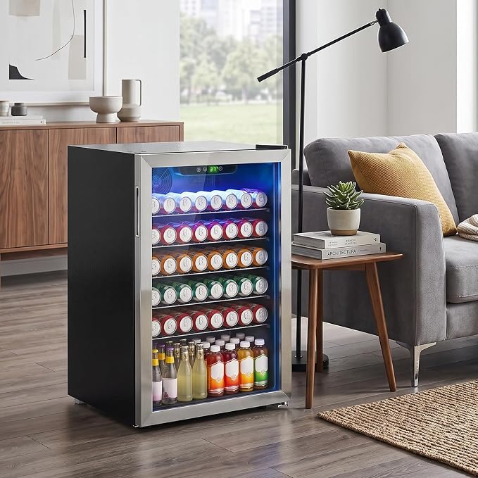 Compact 145 Can/4.5 Cu.Ft Mini Fridge, Reversible Glass Door | For Soda, Beer or Wine, Portable Small Beverage Refrigerator with Digital Display & Removable Shelves for Office, Dorm, Bar - Image 7