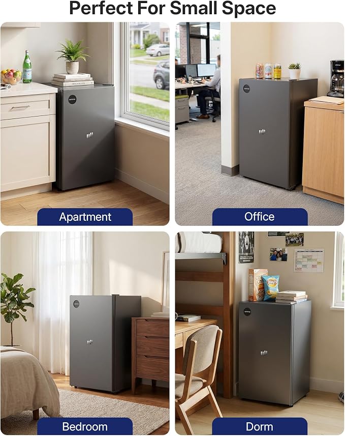 Upstreman 3.2 Cu.Ft All-Refrigerator Mini Fridge, Gray-CR32 | Sleek Gray Finish, 7-Level Thermostat, ENERGY STAR Certified, Reversible Door, Small Fridge for Office, Bedroom or Dorm - Image 8