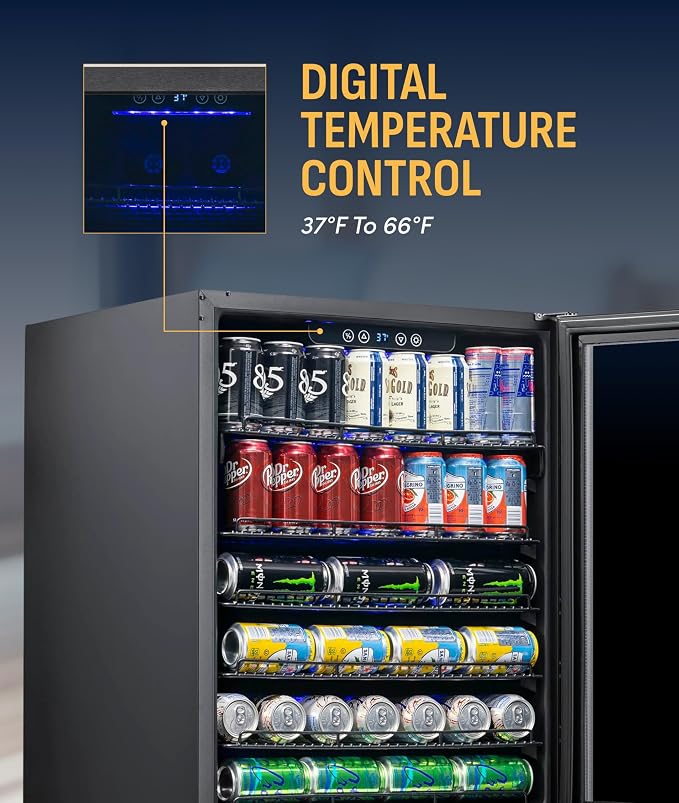 NewAir Beverage Refrigerator with Glass Door | 177 Can Mini Fridge for Bedroom, Dorm, Office, or Gaming Setup | Soda, Beer, and Wine Cooler | Black Stainless Steel - Image 5