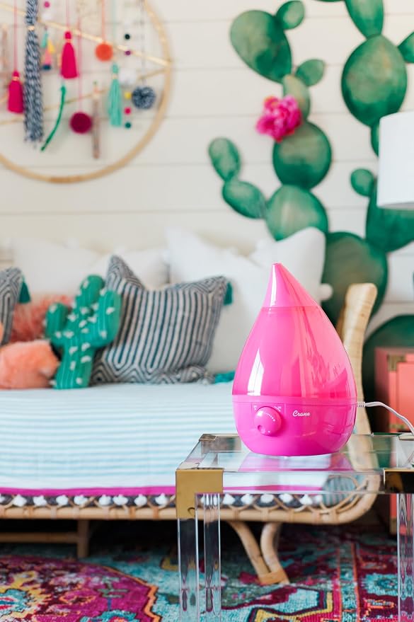 Crane Ultrasonic Humidifiers for Bedroom and Office, 1 Gallon Cool Mist Air Humidifier for Large Room and Home, Humidifier Filters Optional, Pink - Image 6