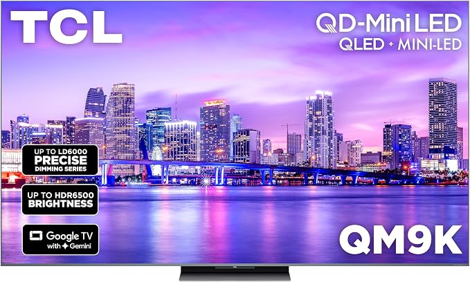 TCL 75 Inch Class QM9K Series | Mini LED QLED 4K | 75QM9K, Latest Model | 144HZ Peak Brightness & Contrast Dolby Vision | Up to LD6K Precise Dimming | AI Smart Google TV | Dolby Atmos Bang & Olufsen by TCL
