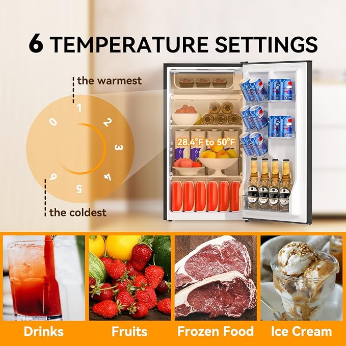 3.2 Cu. Ft. Single Door Mini Fridge with Freezer, Adjustable Thermostat, Energy Saving Low Noise Small Refrigerator for Bedroom Office Dorm, Black - Image 6