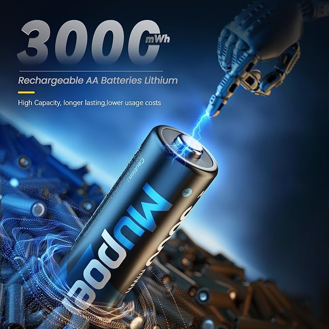 Mupoer Rechargeable AA Batteries 4 Count, Lithium Battery A 1.5V 3000mWh - Image 2