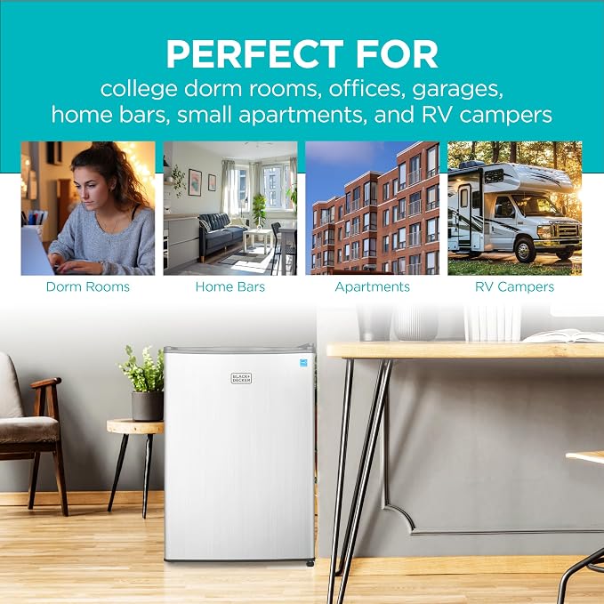 BLACK+DECKER 2.5 Cu. Ft. Compact Refrigerator, BCRK25V, Stainless Look | Energy Star Certified, Single Door Mini Fridge with Chiller Compartment, Personal Fridge for Home or Dorm, R600a Refrigerant - Image 7