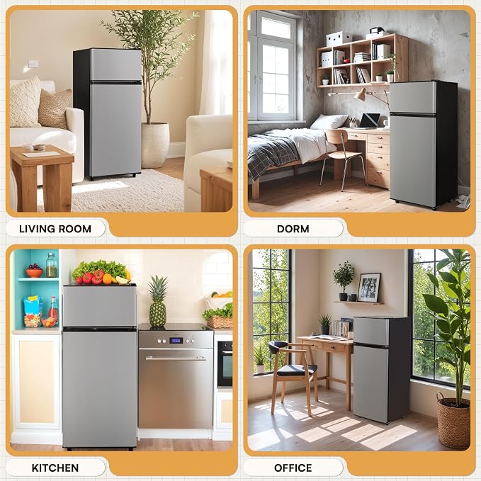 4.5 Cu.Ft Mini Fridge Freezer for Dorm/Office, 2-Door, Quiet | 4.5 cu ft mini fridge with separate freezer, quiet 38dB for sleep, 7-level thermostat, adj shelves, for dorm/office/kitchen. - Image 7