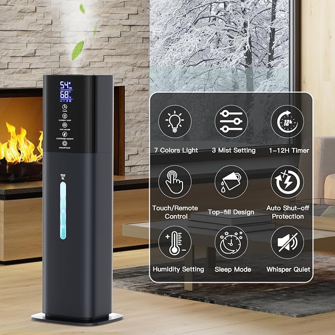 Humidifiers Large Room Bedroom with 7 Colors Light, 2.1Gal(8L) 3 Speed Quiet Ultrasonic Cool Mist Humidifier with 360° Nozzle, Humidity Setting, Timer,Aroma Box for Home Plant Baby Yoga Sleep (Blue) - Image 2