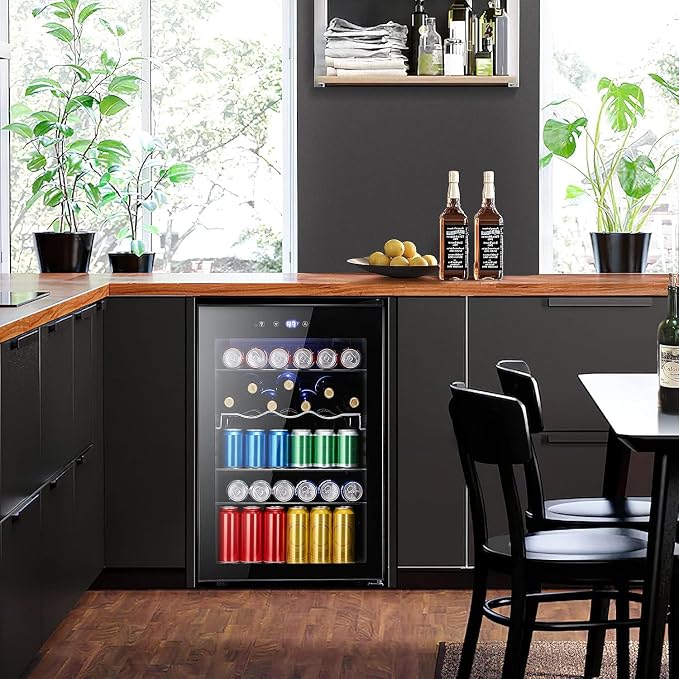 Kismile 4.5 Cu.ft Beverage Refrigerator and Cooler,145 Can Mini Fridge Glass Door with Digital Temperature Display for Soda,Beer or Wine,small Drink Dispenser Cooler for Home,Office or Bar (Black) | Capacity with digital temp control. Glass door for ea... - Image 3