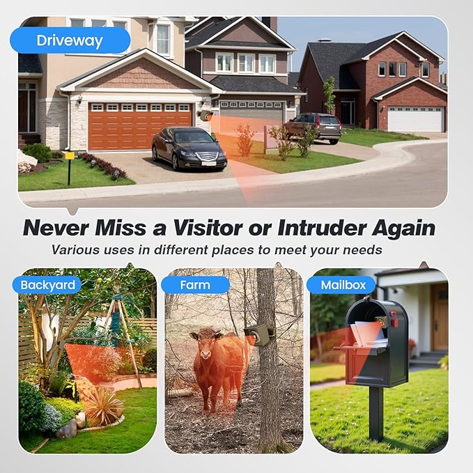 Solar Driveway Alarm Wireless Outside 1/2 Mile Long Range, 3 Sensitivity & - Image 6