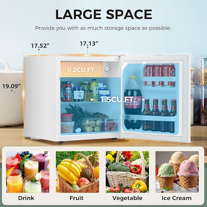 Antarctic Star Mini Fridge Compact Refrigerator with Freezer, Single Reversible Door, Dorm Fridge, Wire Shelf, Defrost Button, for Bedroom, Office, Garage, 1.7 Cu. Ft, White - Image 3