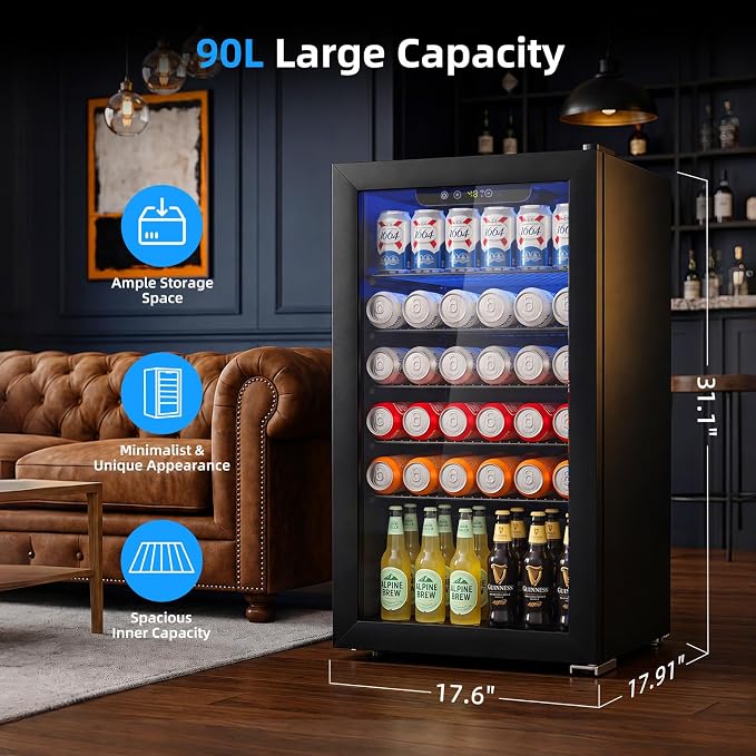 Antarctic Star Mini Fridge 130 Can Beverage Refrigerator Cooler with Glass Door,Adjustable Shelves & Digital Temperature for Soda Beer or wine fridge for Home, Office Bar 3.2cu.ft - Image 2