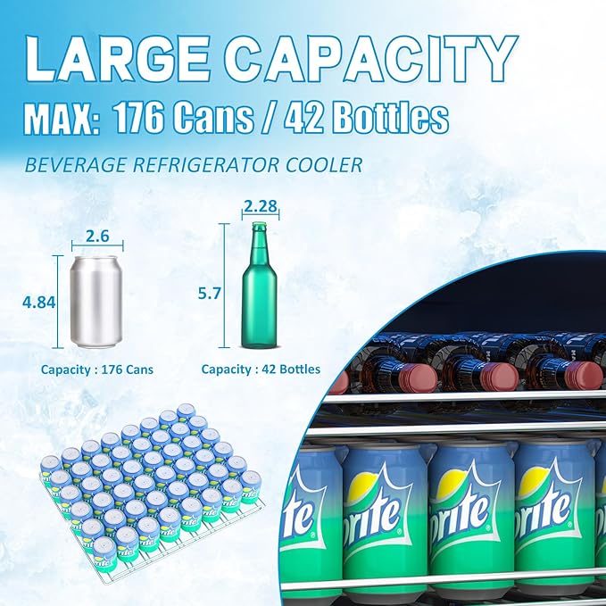 DOGHLY 24 Inch Dual Zone Beverage Refrigerator, 210 Cans Drink Fridge | Glass Door Cooler with Advanced Cooling for Soda Wine Beer, Built-in/Freestanding Beverage Fridge for Kitchen Bar Office - Image 6