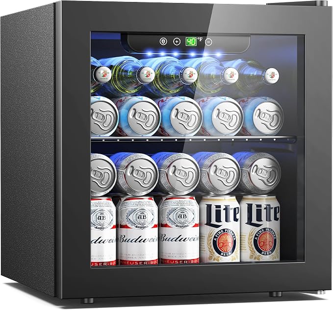 Feelfunn 50 Can Beverage Refrigerator, 1.3CuFt Mini Fridge with Glass Door | 40-61°F, ≤38dB, fast even cooling, removable shelf. For soda, beer, wine, 50 cans or 12 bottles in bedroom, office, dorm by Feelfunn