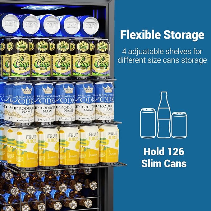 Velivi Mini Fridge 3.2 Cu.Ft Small Beverage Refrigerator 126 Can Lockable Drink Cooler with Glass Door, Safety Lock, for Beer Soda Black | 126 Can Drink Cooler with Glass Door, Safety Lock, for Beer Soda Black - Image 5