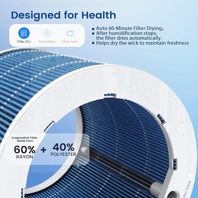 Powerscale MF6 Smart Evaporative Humidifiers for Bedroom, 1.8 Gal Top-Fill, Up to 700mL/h Mist-Free Output, WiFi Smart Touchscreen Control, Auto Filter Dry, Electrolysis Self-Clean, Quiet Sleep Mode - Image 3