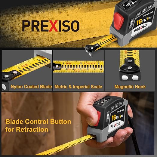 PREXISO 2-in-1 Digital Tape Measure - 16Ft Rechargeable Digital Measuring Tape - Image 3