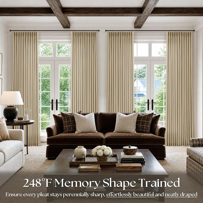 Pinch Pleated Beige Curtains 90 Inches Long - Image 6