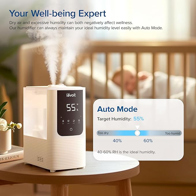 LEVOIT Humidifiers for Bedroom Home, Smart Warm and Cool Mist Air Humidifier for Large Room, Auto Customized Humidity, Fast Symptom Relief, Easy Top Fill, Essential Oil, Quiet, OasisMist4.5L, White - Image 5