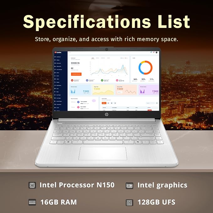HP Stream 14" HD Laptop, Intel Processor N150, 16GB RAM, 128GB UFS, Intel Graphics, Webcam, Wi-Fi 6, Copilot, Fast Charge, Win 11, Silver (Renewed) - Image 2