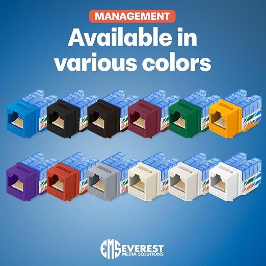 Everest 90° Angled RJ45 Cat5e Keystone Jacks 50-Pack in Black - Image 7