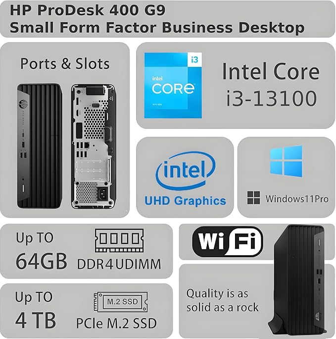 HP ProDesk 400 G9 SFF Business Desktop Computer, Latest 13th Gen Intel Core i3 CPU, 32GB RAM, 1TB PCle SSD, Dual 4K Display Support, USB-C, HDMl, RJ-45, Wi-Fi, Wired Keyboard & Mouse, Windows 11 Pro - Image 2