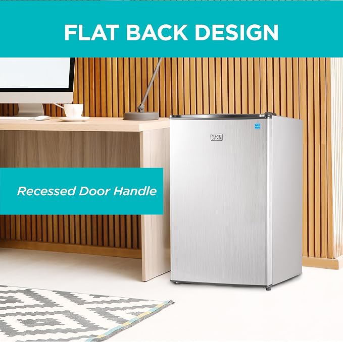 BLACK+DECKER 4.3 Cu. Ft. Compact Refrigerator, BCRK43V, Stainless Look | Energy Star Certified Small Refrigerator, Single Door Mini Fridge with Chiller Compartment, Personal Fridge for Home or Dorm - Image 6