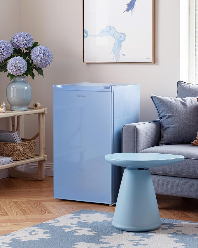 Upstreman 3.2 Cu.Ft Mini Fridge with Freezer, Blue-BR321 | Adjustable Thermostat, Energy Saving, Low Noise, Reversible Door, Small Refrigerator for Dorm, Bedroom, Office - Image 9
