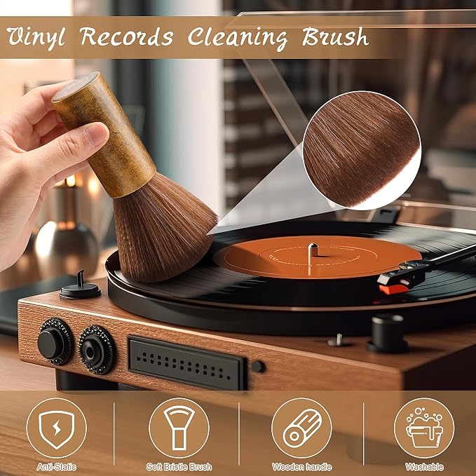 Ziliny 3 Pcs Vinyl Record Cleaning Brush Wooden Anti Static Dust Record Vinyl - Image 5