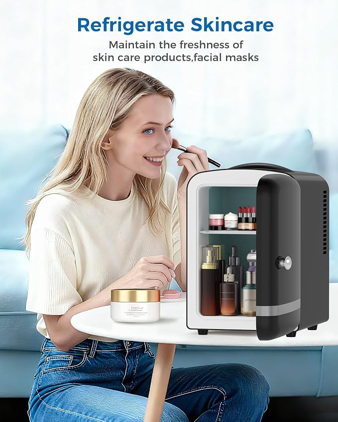 Electactic Mini Fridge for Skincare, 4L/6 Cans Portable Compact Cosmetic Fridge, Retro Desktop Fridge with AC/DC Adapters, Small Cooler and Warmer for Beverage, Makeup, Bedroom, Office, Kids, Black - Image 8