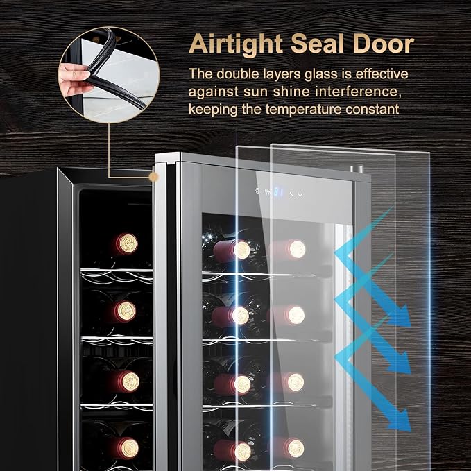 BODEGA COOLER 24 Bottle Wine Cooler, Wine Fridge for Kitchen, Bedroom & Bar | Freestanding & Under Counter, Fast Cooling Compressor, Digital Temp Control, Low Noise, UV Double Glass Door, Auto Defrost - Image 3